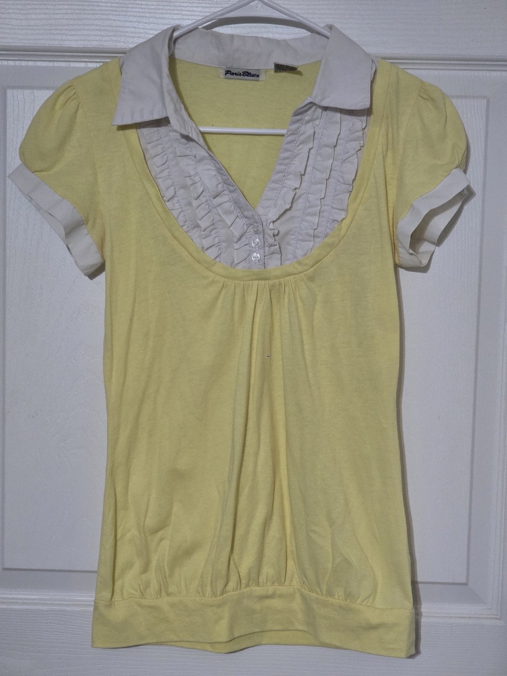 Paris Blues Yellow Short Sleeve Top with White Ruffle Collar